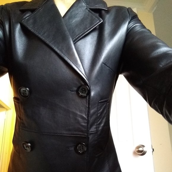 GENUINE Leather Double Breasted Jacket Blazer Coat - Picture 10 of 15